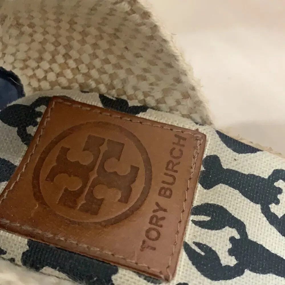 TORY BURCH HIGH WEDGE ESPADRILLE MED NAVY LOBSTER SIZE‎ 10